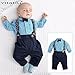 Yilaku Toddler Boys Outfits Suit Infant Clothing Newborn Baby Boy Clothes Sets Gentleman Plaid Top+Bow Tie+Suspender Pants(9-12 Months, Blue)