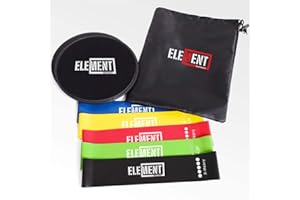 Element Monkey Core Strength Slides and 5 Exercise Resistance Loop Bands Bundle comparable to Beachbody 80 Day Obsession, Stretching, Crossfit, Pilates, Yoga, Physical Therapy. Add to Your Home Gym!