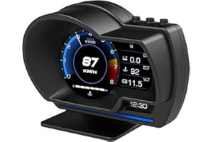 AZIJYV OBD2 Gauge Display, Heads Up Display for Cars, Digital Speedometer for Car with Water Temperature, Voltage, Fuel Consumption, RPM, Overspeed Alarm,obd2 Gauge Speedometer Suitable for All Car