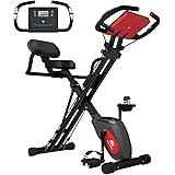 ADVENOR Exercise Bike Magnetic Bike Fitness Bike Cycle Folding Stationary Bike Arm Resistance Band With Arm Workout Backrest 