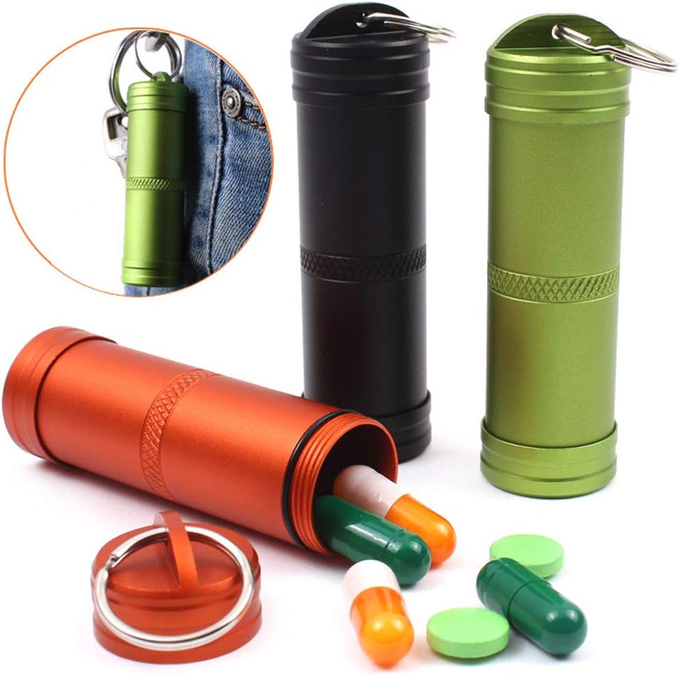Eclimb 3pcs Waterproof Aluminum Pill Box Case Bottle Cache Drug Holder Keychain Container Color Random