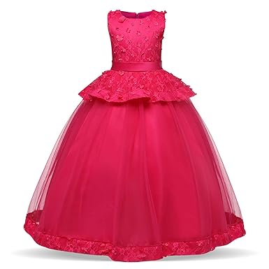 NNJXD Mädchen Spitze Applique Hochzeit Brautjungfer Ballkleider Geburtstag Party Prinzessin Kleider