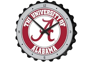The Fan-Brand NCAA Alabama Crimson Tide - Bottle Cap Wall Clock - Sports Team Bar Sign Décor - Home, Dorm, Garage, Office, Fan Cave