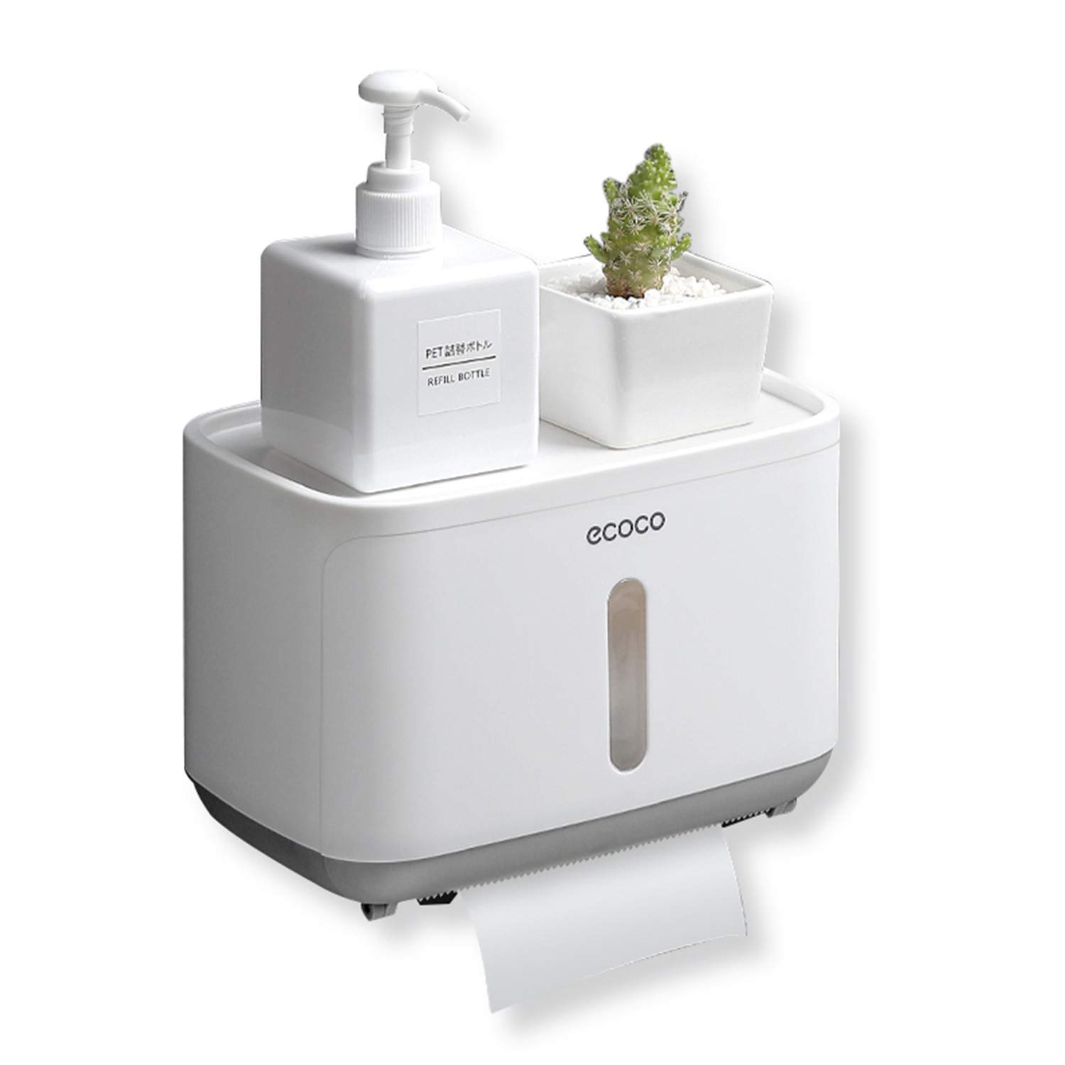 Meiyijia Toilet Roll Holder, Self-Adhesive Wall Mount, Waterproof & Dust Cover, Fits Most Paper Rolls, Gray