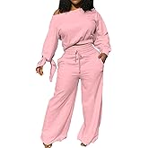 Casual 2 Piece Outfits for Women Sexy Long Sleeve Sweatsuit Jogging Long Pants Sets Tracksuit with Pockets