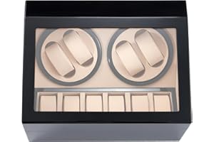 NOSTHEART Watch Winder for Automatic Watches, 4+6 Watch Winder Storage Display Box with Wood Shell Piano Finish Japanese Quiet Motor, Flexible Watch Pillows, Watch Case for Man and Woman's Watches Ac Adapter