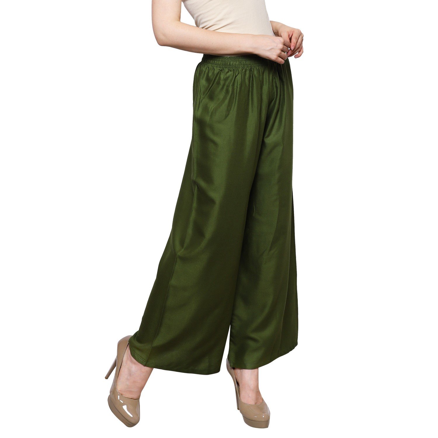 eldino regular fit women's rayon casual palazzo pants - green