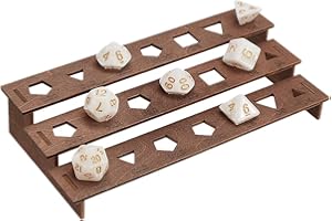 BENECREAT Wooden Dice Holder - 3 Tier Display Rack, Coconut Brown Storage Shelf Holds 21 Pcs of Polyhedral Dice for Collectors, Dungeons and Dragons Game