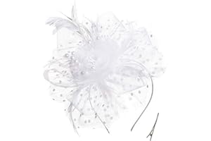 QDC Fascinators for Women Tea Party Headband Hats Cocktail Flower Mesh Feathers Headwear Hair Clip for Wedding