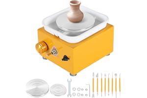 MAOPINER Mini Pottery Wheel Machine, 4.5cm, 6cm 10cm Turntable Mini Pottery Machine Electric Pottery Wheel DIY Clay Tool with Tray for Ceramic Work Ceramics Clay Art Craft (Yellow)
