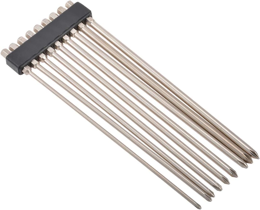 HOHXEN Hex Shank Magnetic Cross Screwdriver Bits Set - [9 Pcs-200mm], Long Hex Cross Head Screwdriver Bits for Deep Screw Holes