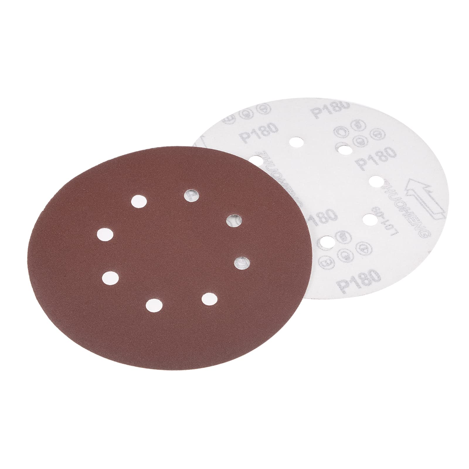 Kozelo 10 Pcs Sanding Discs Hook and Loop Backing - [7 Inch x 180 Grits] Aluminum Oxide Sandpapers for Orbital Sander Round Sanding Papers, 8 Holes
