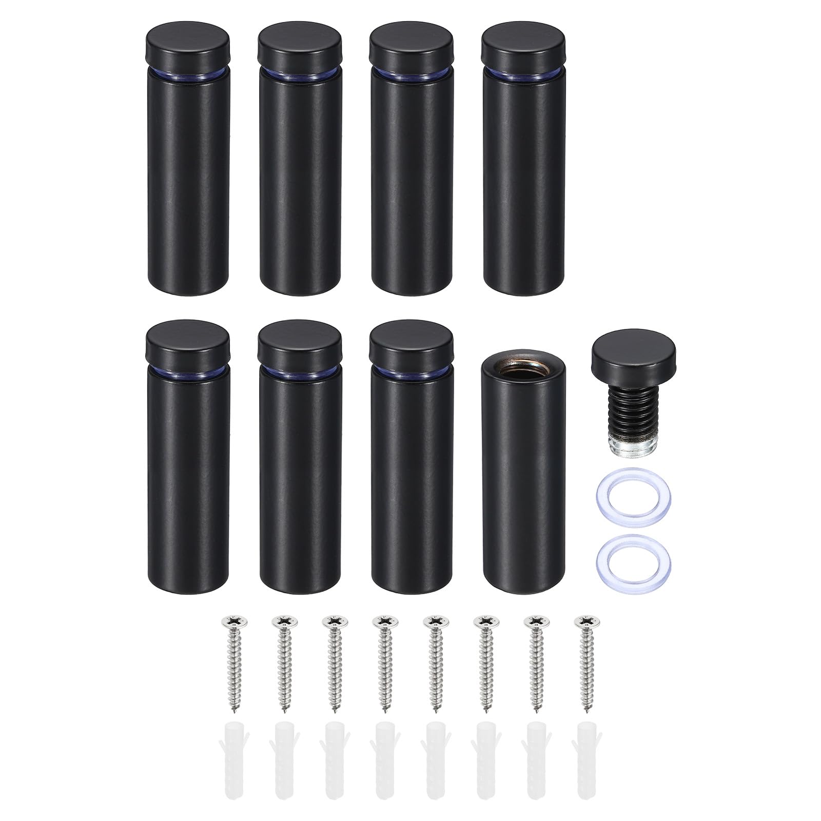 PATIKIL 5/8 x 2 Inch Sign Standoff Screws, 8 Set Stainless Steel Wall Standoff Mounting Hardware Advertising Glass Nail for Hanging Acrylic Picture Frame Acrylic Panel, Black