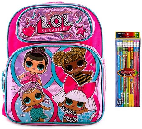 L.O.L Surprise! Backpack with 4 Cute Dolls Book Bag Travel Bag Daypack with Fancy Pencil (12" Medium)