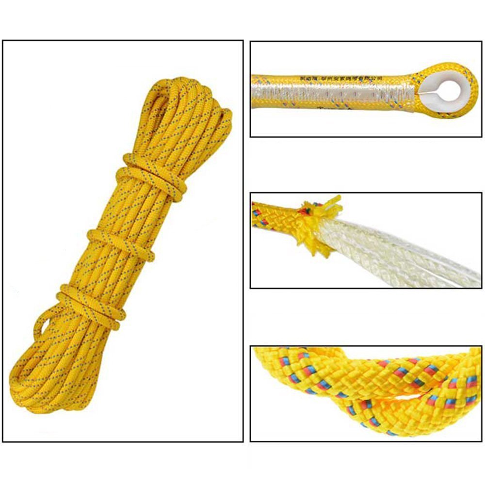 Climbing Rope 10M(32ft),Likorlove Outdoor Rock Climbing Safety Rope with 2 Carabiners for Escape, Fire Survival, Backup, Climbing, Hiking, Camping