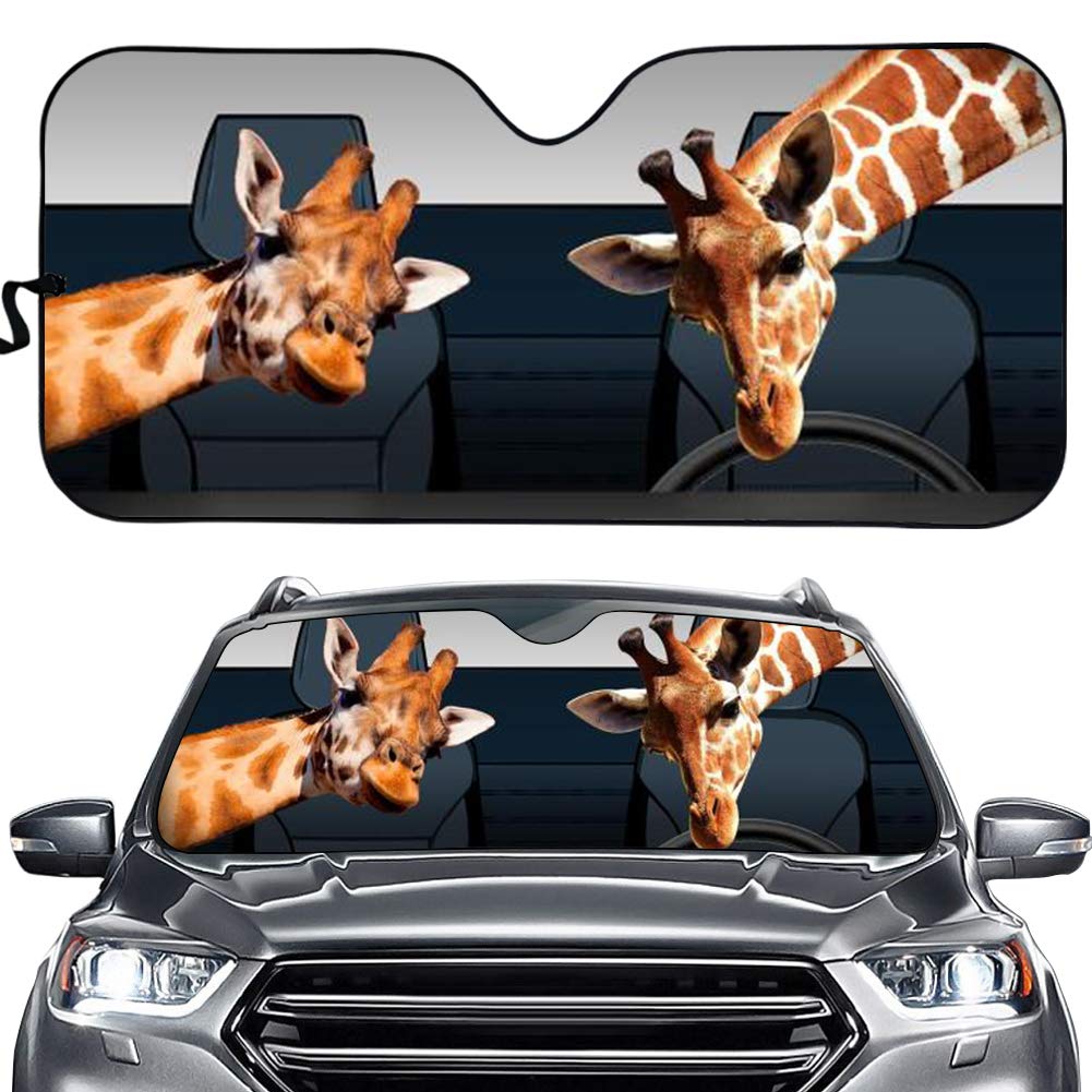 ELEQIN Cool Couple Giraffe Animal Universal Car Windshield Sun Shade Interior Protector Block Sun Heat