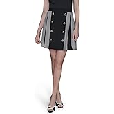Karl Lagerfeld Womens Two Toned Pleated Mini Skirt with Buttons