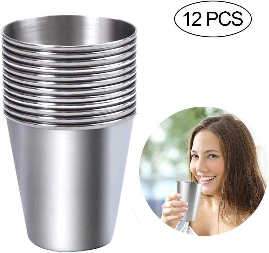BASONG Stainless Steel Tumbler Cups, Set Of 12 Camping Cups Shatter Proof BPA-free Lead-free Food-grade Durable Stainless Steel Shot Cups for Camping, Hiking, Outdoor, Indoor Activities(70milliliter)