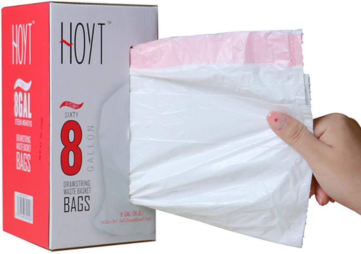 Hefty Ultra Strong Drawstring Trash Bags, Thickening Household Portable Drawstring Plastic Bag, Disposable Garbage Bags (White-60pcs)