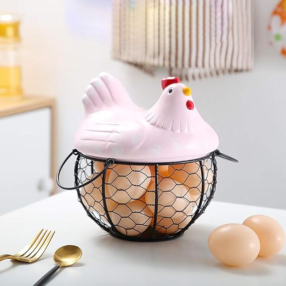 XGXQBS Cerámica en Forma de Pollo Canasta de Huevos de Metal Estante de