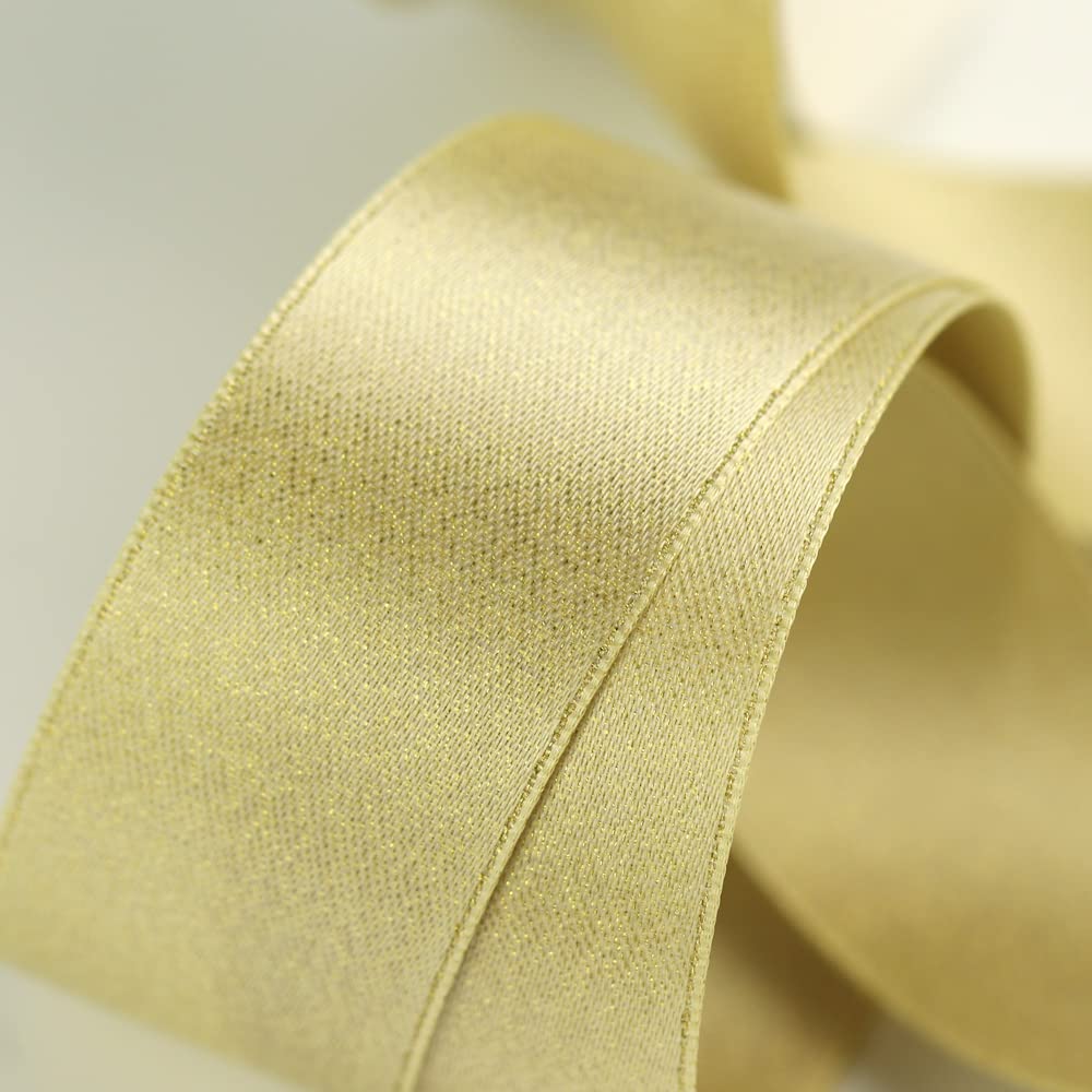 Glitter Satin Ribbon, 5 Metres Solid Colour Shimmer Ribbon for Crafting, Gift Wrapping, Party Festival Decoration, Balloons, DIY Sewing Project, Hair Bows and Cake Decoration (25mm Width, Light Gold)