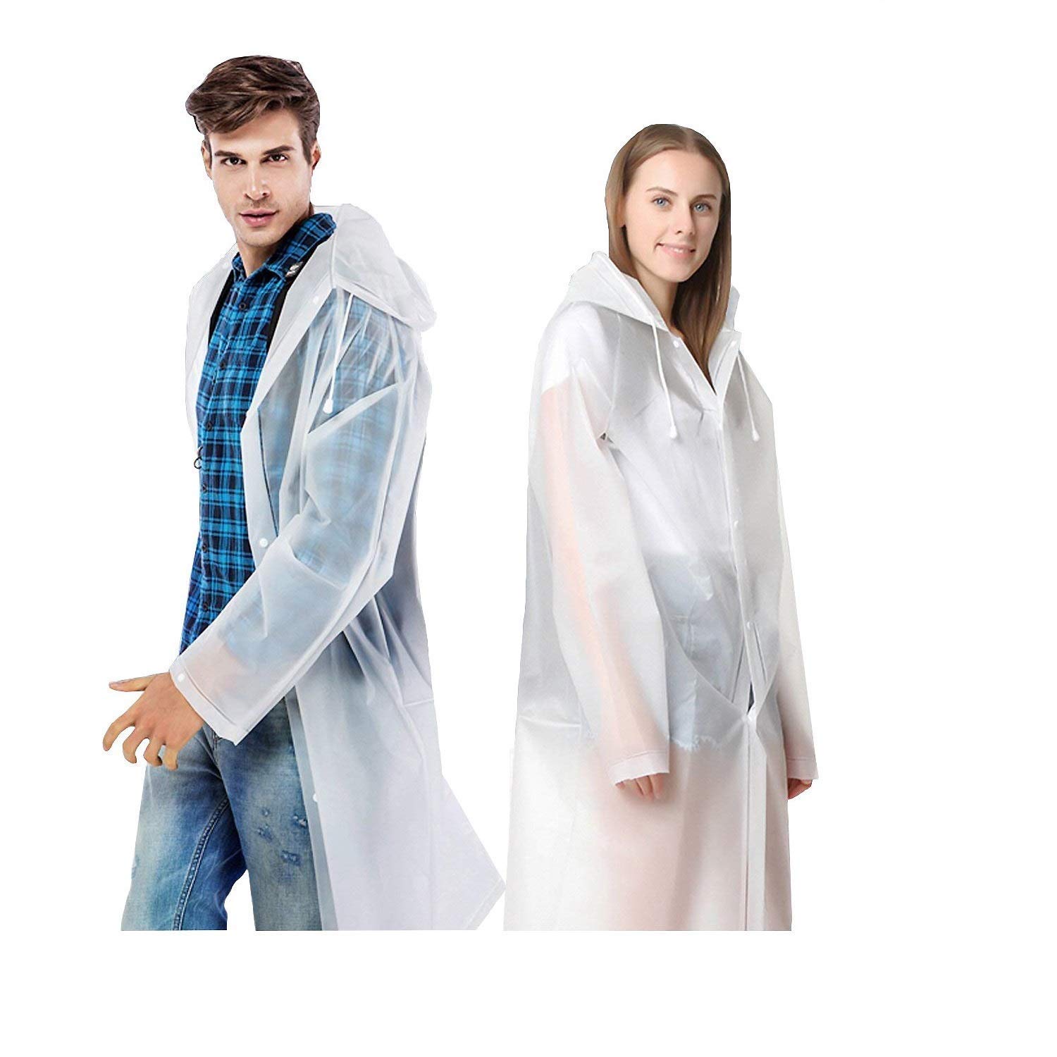 Victory-eu Waterproof Portable Raincoat，Clear and Reusable Rain Resistant Poncho with Hoods and Sleeves for Travel, Festivals, Outdoors，Mountaineering(white)