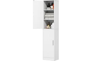 HOMCOM 16" Tall Bathroom Cabinet, Bathroom Floor Cabinet with 2 Doors and 4 Adjustable Shelves, Slim Freestanding Storage Org
