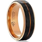 HIOLEEGI Hammered Men's Black Tungsten Wedding Ring with Rose Gold Groove - Scratchproof Comfort Fit, Hypoallergenic Male Band
