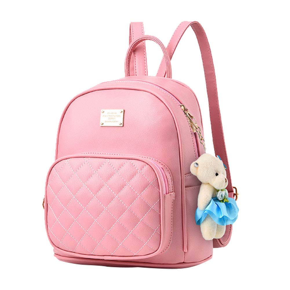 IHAYNER I Women Backpack Backpacks for Womens Ladies School Bags Cute Girls Teens PU Leather Small Rucksack Bear Travel Daypacks Purse Pink