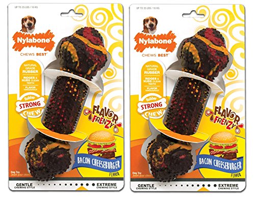 (2 Pack) Nylabone Flavor Frenzy Bacon Cheeseburger Flavored Dog Chew Toy, for Dogs up to 35 Pounds