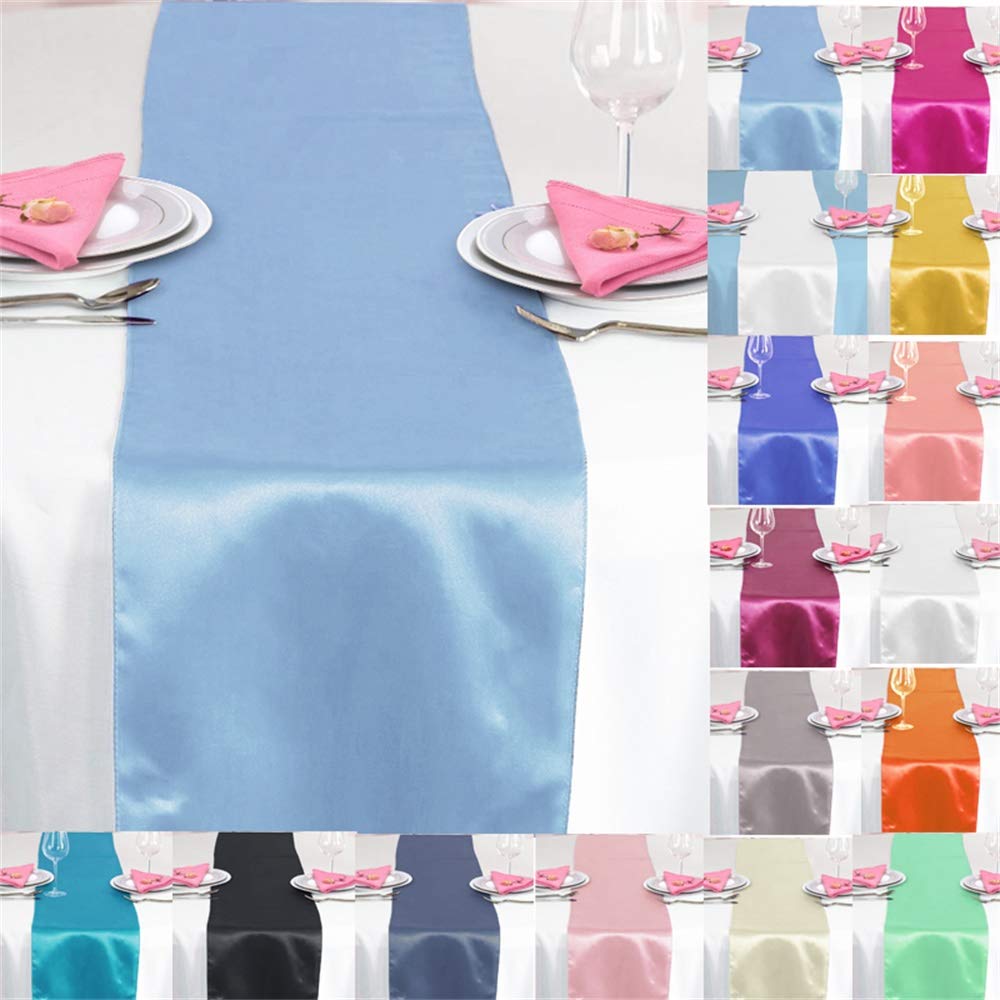 Time to Sparkle 5 Pack Satin Table Runners 12"x108"inch Chair Sashes Swags Wedding Party Table Decoration - Light Blue