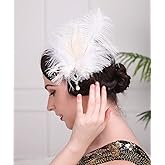 Teyglen Vintage Feather Hair Clips 1920s White Feather Crystal Hair Clip Roaring 20s Headpiece Women Girls Party Accessory