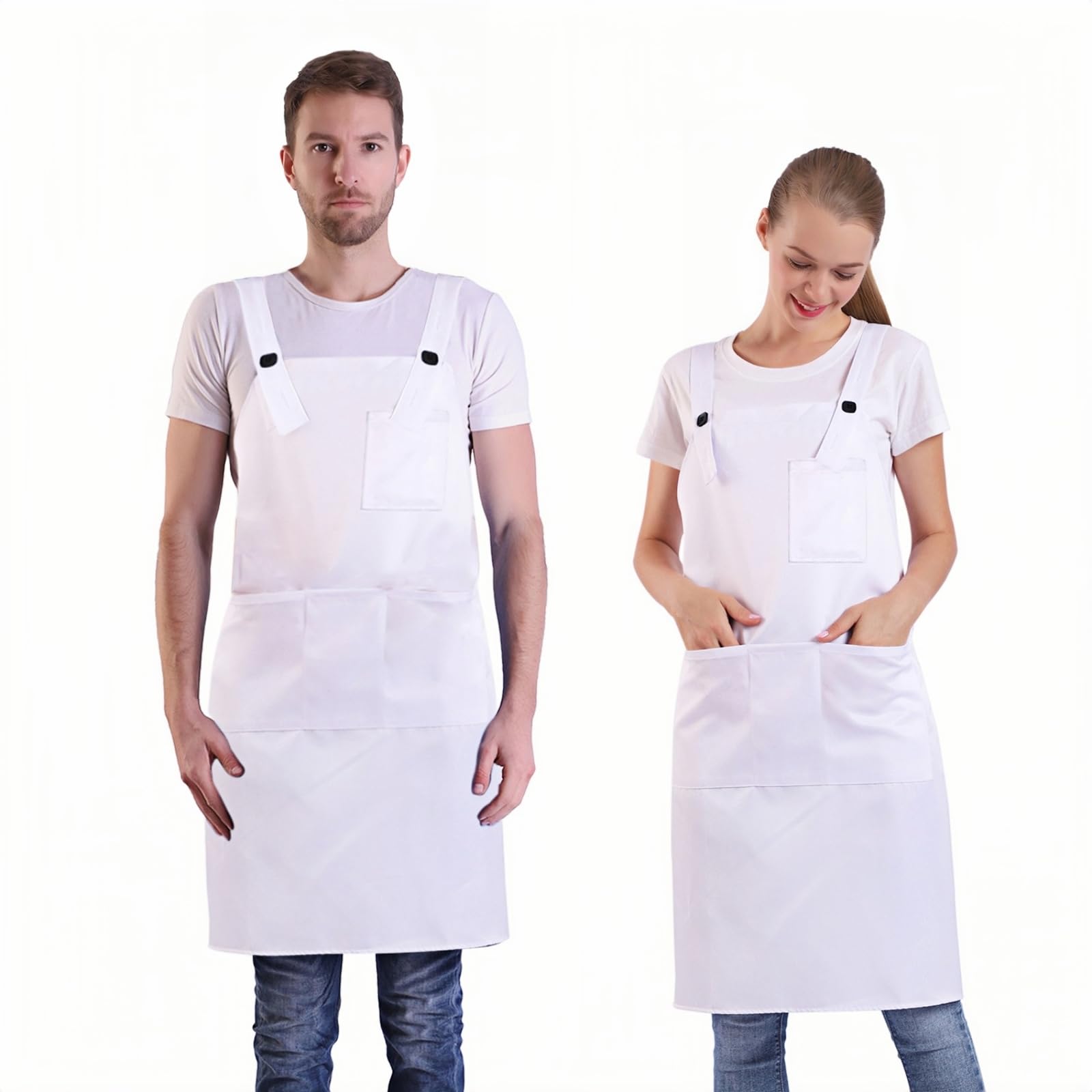 BIGHAS H Back Style Apron with Pocket for Women, Men Adjustable Large Size Comfortable, Kitchen, Home, Cooking 12 Colors (White) — image 1