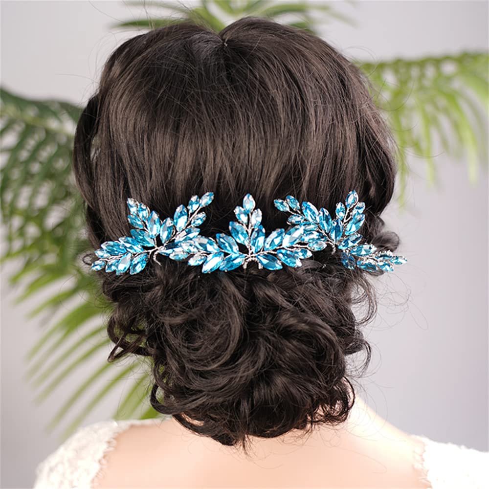 BERYUAN Wedding Light Blue Crystal Rhinestone Hair Pins Teardrop Rhinestone Wedding Headband Silver Gold Bridal Hair Piece for Brides Bridesmaid Girls