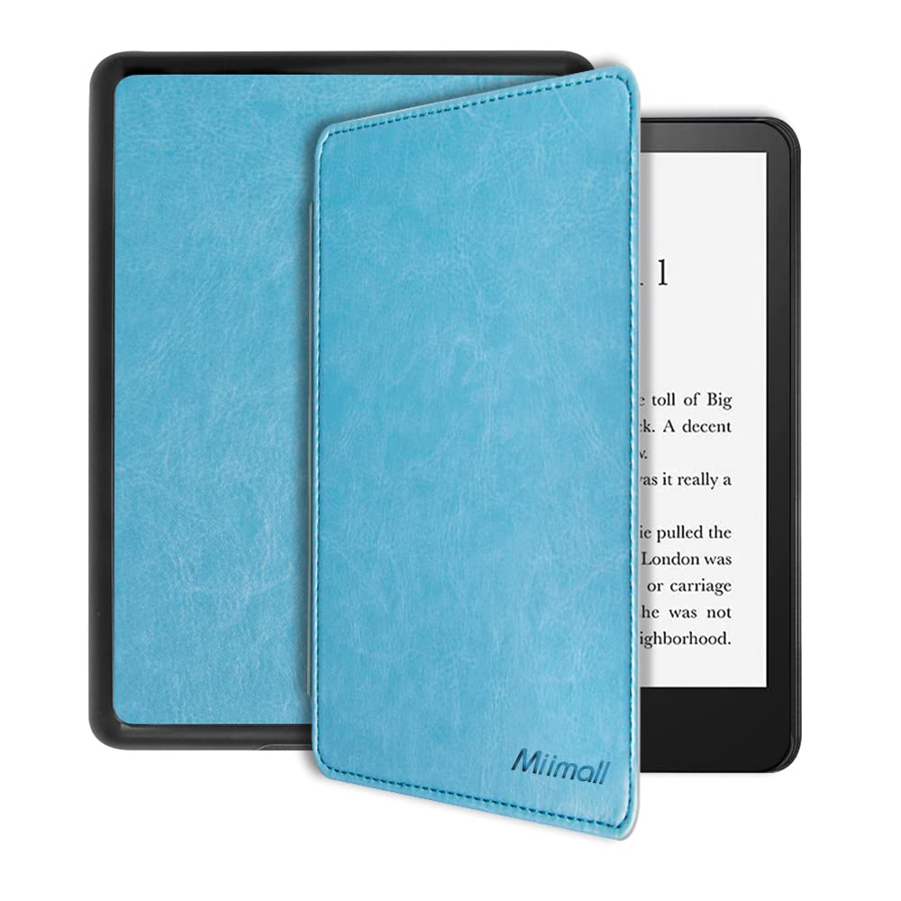 Miimall PU Leather Case Compatible with Kindle Paperwhite 11th Generation 2021,Shockproof Hard PC Frame Leather Smart Protective Shell with Auto Wake/Sleep Cover for Kindle Paperwhite 11th-Sky Blue