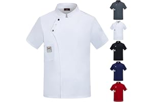 HUEAHDOU Unisex Chef Coat Short Sleeve,Chef Coat Men/Women Comfortable Button Closure - Kitchen,Restaurant,Hotel Uniform