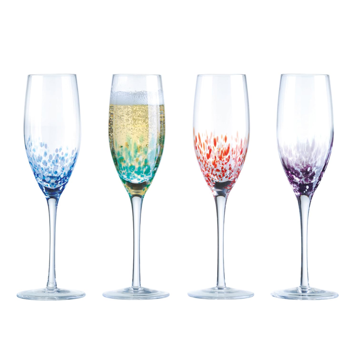 Anton Studio Designs Speckle Handmade Champagne Flutes Perfect Party Tableware for Weddings and Celebrations - 250 ml - Multi-Coloured - Set of 4 Elegant Champagne Glasses