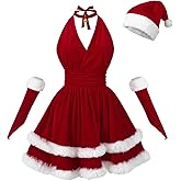 LTAKK Women Santa Dress Mrs Claus Costume Christmas Velvet Mini Dresses Santa Outfit