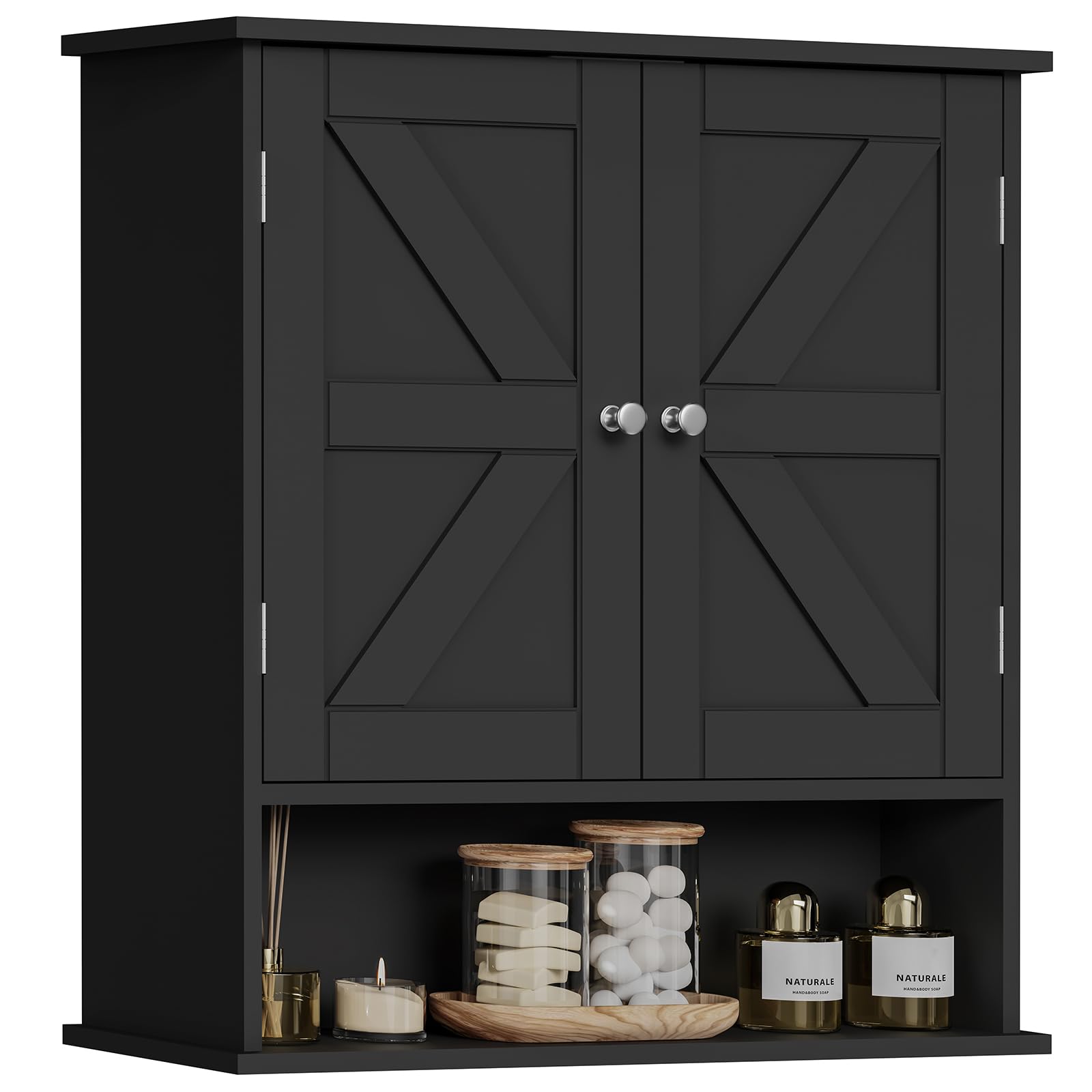 Photo 1 of TEENFON Bathroom Wall Cabinet, Bathroom Cabinet with Barn Doors & Adjustable Shelf, Over The Toilet Storage Cabinet, Medicine Cabinet, Black
