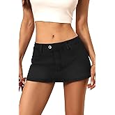 ELLEVEN Low Rise Denim Mini Skirt for Women, High Stretch Jean Skirt with Shorts Underneath Y2k Micro Skort
