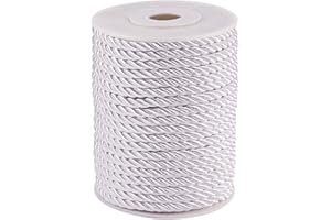 PH PandaHall 5mm/ 18 Yards Twisted Cord Rope for Crafts Nylon Grad Cords Trim Thread String Twisted Silk Ropes Satin Shiny Cord for Home Décor Upholstery Curtain Tieback Graduation Honor Cord, Silver