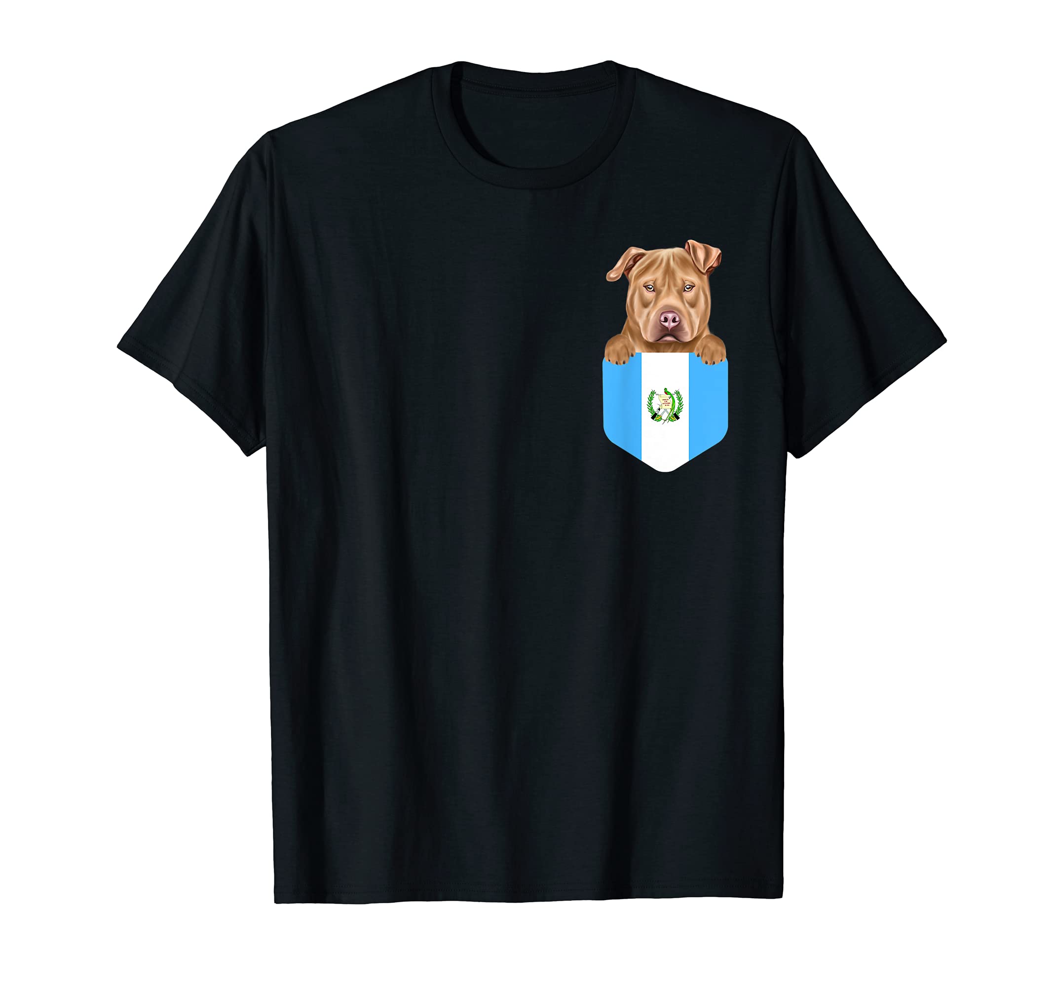 Guatemala Flag Usa Staffordshire Terrier Dog In Pocket T-Shirt