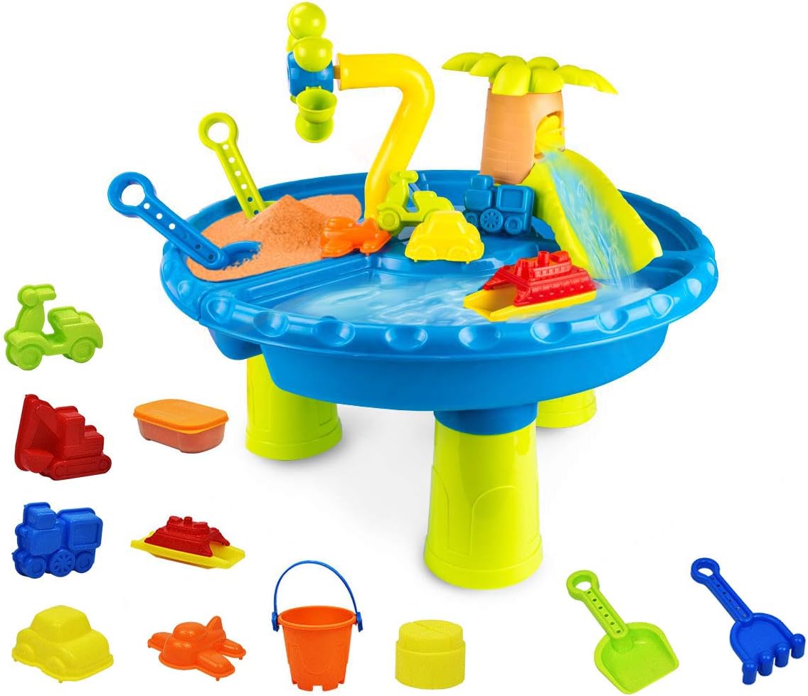 N\W 22 Pcs Water Table for Toddlers 1-3, Kids Sand and Water Table, Summer Sensory Table Beach Toys Sand Toys Toddler Outdoor Water Table for Boys Girls Children(Included Sand)