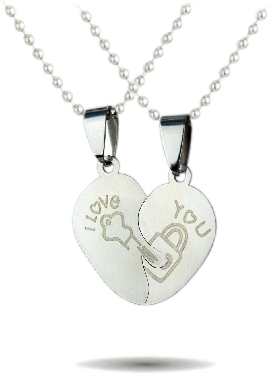 Silver Key Lock Heart Shape 2 in 1 Love Couple Pendant Locket for Women and Girls