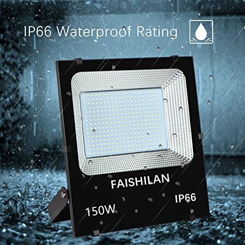 FAISHILAN 150W LED Flood Light-IP66 Waterproof Work Light Outdoor Lamp with US-3 Plug 15000Lm, 6500K Floodlight for Garage, Garden, Lawn and Yard - Thumbnail 3