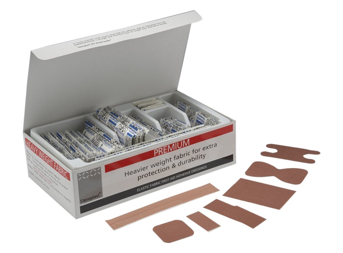 Sterostrip Steroplast Premium Elastic Fabric Plasters in 7 sizes - Pack of 100 Assorted