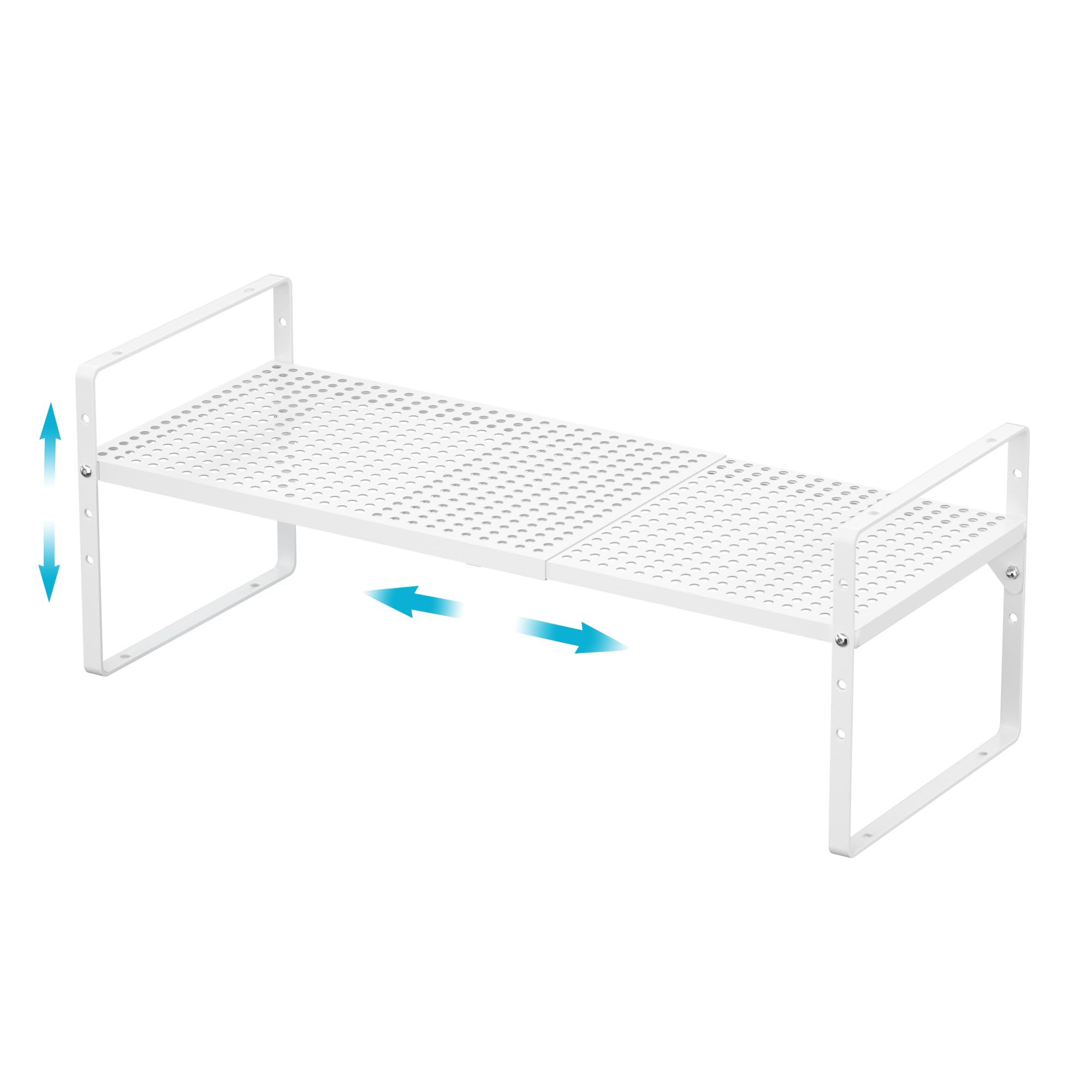 iPEGTOP Expandable Cabinet Storage Shelf Organizer Rack, Heavy Duty Steel Metal Spice Rack Adjustable Height Home Office Pantry Shelf Space for Counter Kitchen Organization, White