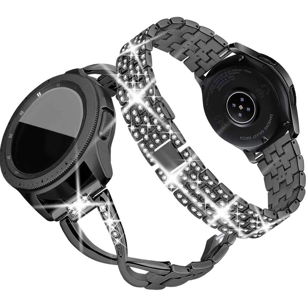 Photo 1 of Supoix Compatible for Samsung Galaxy Watch 7/6/5/4 40mm 44mm/Galaxy Watch FE 2024/Galaxy 3 41mm/Galaxy Watch 42mm Band, 2 Pack 20mm Women Jewelry Bling Replacement Strap Compatible for Active 2 Watch Band (Black)