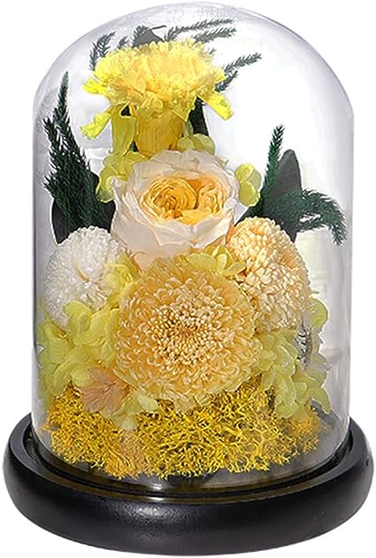 Amazon Co Jp ティートサイト プリザーブドフラワー 仏花 アレンジ ラッピング済み ガラスドーム 5輪 黄色 Diy 工具 ガーデン