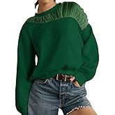 VAOYIU Women's Shoulder Mesh Design Sweatshirt Casual Long Sleeve Crew Neck Pullover Tops Casual Lace Edged Clothing(Green-XS)